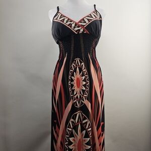 Snap Women’s Maxi High Waist Dress Sz Large Multi Bright Colors Boho Peasant